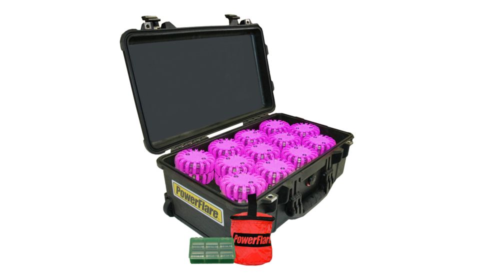 Powerflare PF-200 Incident Command Pack - 60 Lights,Red LED,Black Case,60 Batteries, Hot Pink Shell PFPACK60BK-R-HP