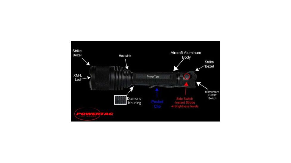 PowerTac Gladiator LED Flashlight 750 Lumens CREE XM-L, 3 x CR123A, Black POWERTAC-GLADIATOR