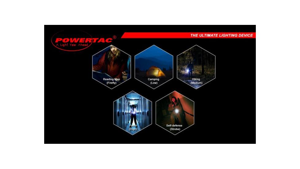 Powertac Warrior Reloaded Gen2 LEPackage, 850 Lumens, w/CREE XM-L LED, w/ 2xCR123 or 1x18650, Black POWERTAC-WARRIOR-GEN2-RELO-LE