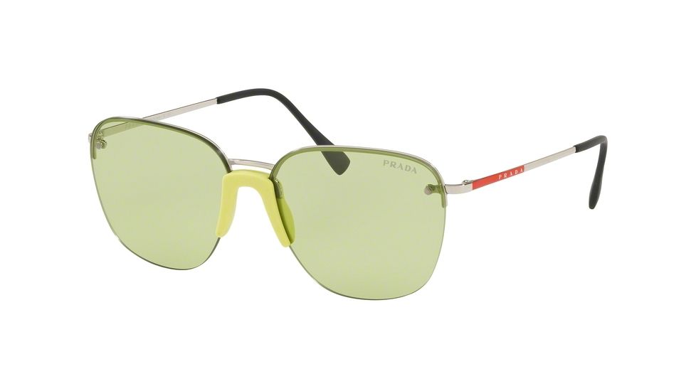 Prada LIFESTYLE PS53US Sunglasses 381348-57 - Silver Frame, Light Green Lenses