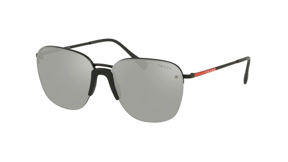 Prada LIFESTYLE PS53US Sunglasses DG02B0-57 - Black Rubber Frame, Light Grey Mirror Silver Lenses