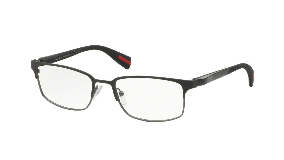 Prada NETEX PS50FV Single Vision Prescription Eyeglasses UBZ1O1-54 - Mimetic/gunmetal Rubber Frame
