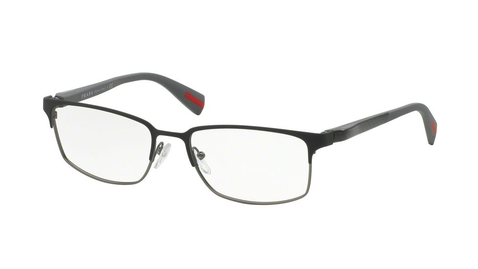 Prada NETEX PS50FV Single Vision Prescription Eyeglasses UEB1O1-54 - Black/Gunmetal Rubber Frame