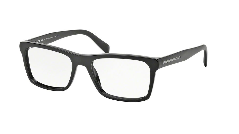 Prada PLAQUE PR06RV Single Vision Prescription Eyeglasses 1AB1O1-53 - Black Frame