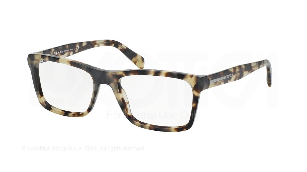 Prada PLAQUE PR06RV Single Vision Prescription Eyeglasses TFG1O1-53 - Grey Havana/matte Green Frame