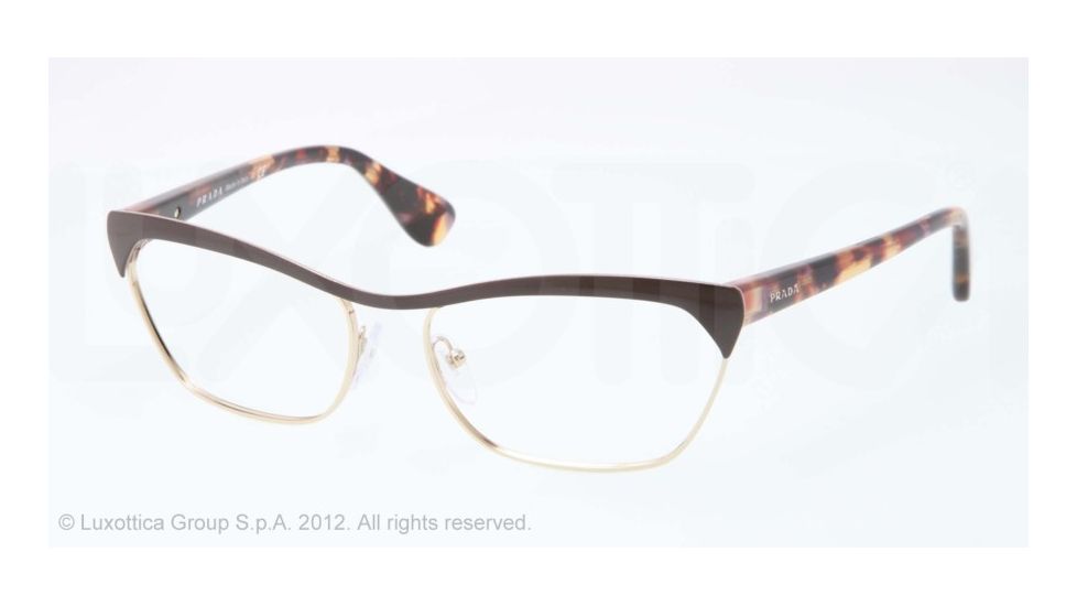 Prada PORTRAIT PR57QV Single Vision Prescription Eyeglasses QE61O1-56 - Brown/pale Gold Frame