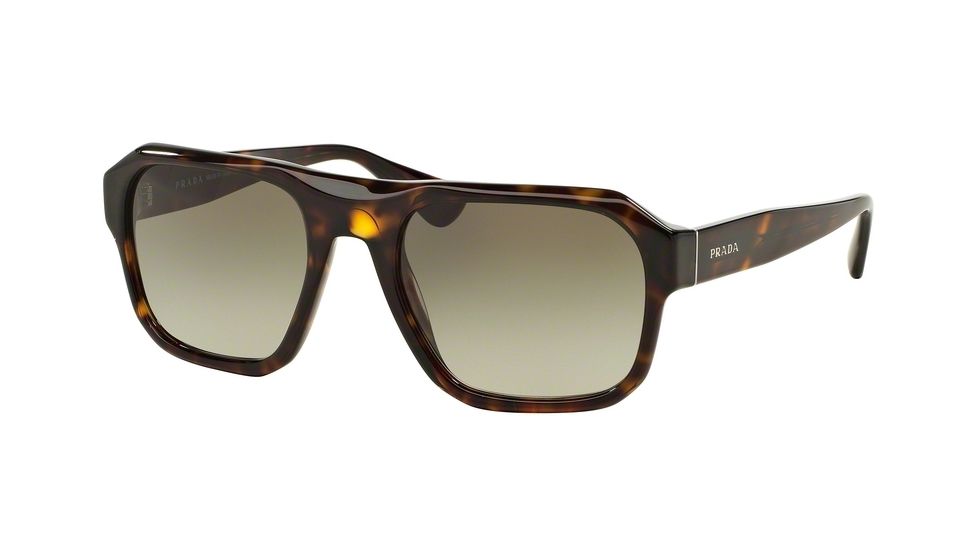Prada PR02SS Sunglasses 2AU4M1-55 - Havana Frame, Light Green Grad Dark Green Lenses
