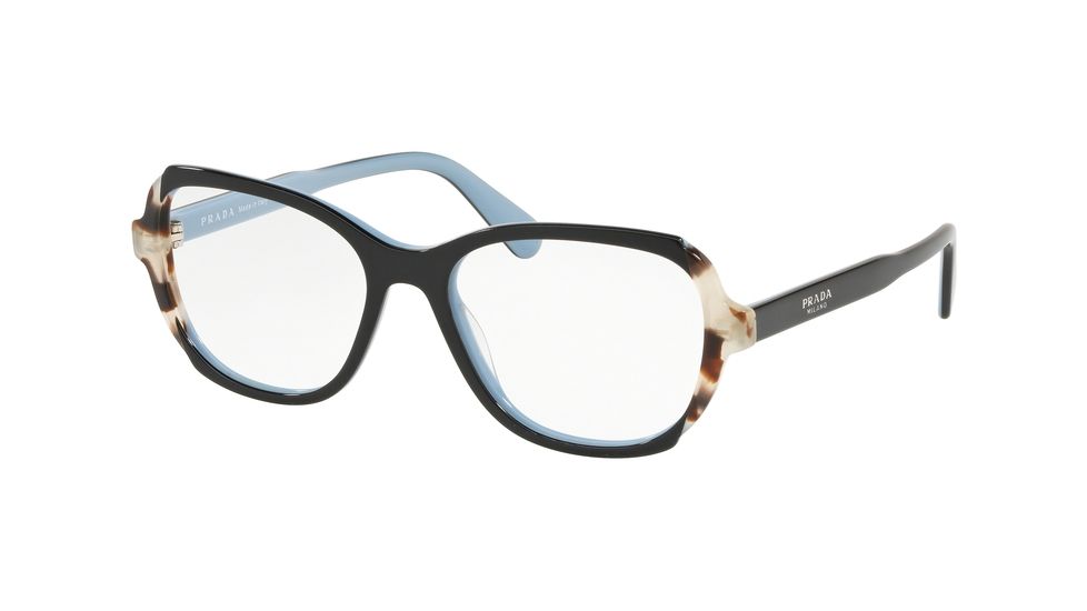 Prada PR03VV Progressive Prescription Eyeglasses, 52mm, Top Black/Azure/Spotted Brown, PR03VV-KHR1O1-52-PRO