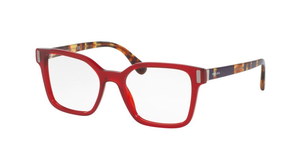 Prada PR05TVF Progressive Prescription Eyeglasses ACB1O1-52 - Transparent / Red Frame
