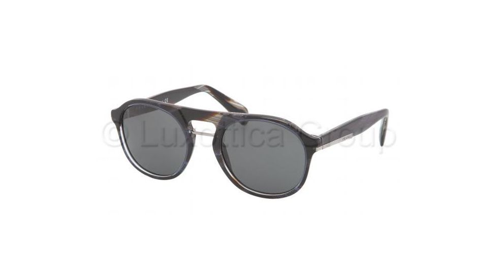 Prada PR09PS Sunglasses EAR1A1-5120 - Striped Blue Horn Frame, Gray Lenses