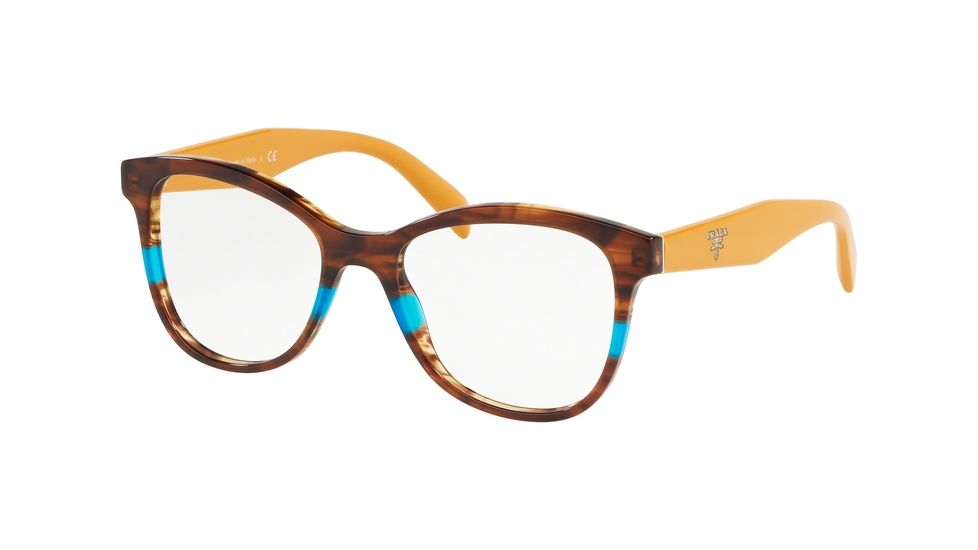 Prada PR12TV Bifocal Prescription Eyeglasses 2581O1-53 - Striped Brown/azure Frame