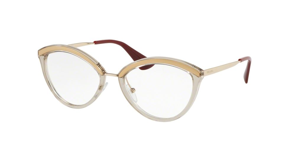 Prada PR14UV Progressive Prescription Eyeglasses KNG1O1-52 - Sand Pale Gold/light Brown Frame