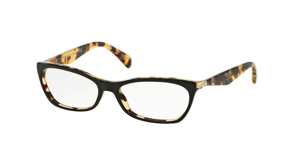 Prada PR15PV Progressive Prescription Eyeglasses NAI1O1-55 - Top Black/Medium Havana Frame