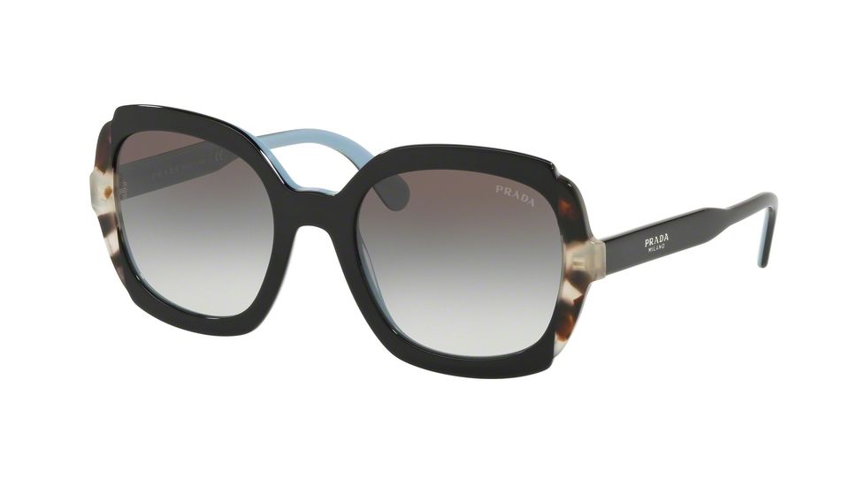 Prada PR16USF Progressive Prescription Sunglasses, 54mm, Black Azure/Spotted Brown, PR16USF-KHR0A7-54-PRO