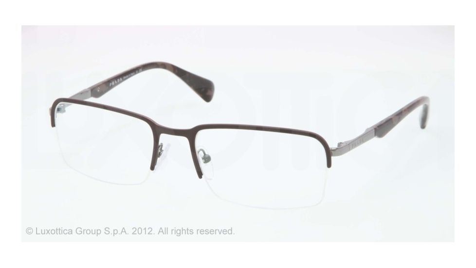 Prada PR59QV Single Vision Prescription Eyeglasses LAH1O1-55 - Matte Brown/gunmetal Frame