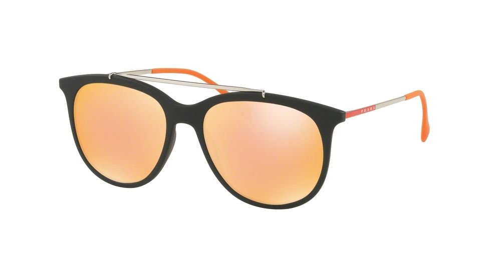 Prada PS02TS Sunglasses DG0137-54 - Black Rubber Frame, Orange Mirror Pink Lenses
