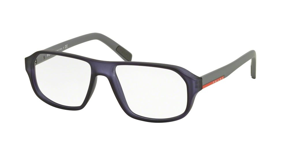 Prada PS05GV Progressive Prescription Eyeglasses UFJ1O1-55 - Transparent Blue Rubber Frame