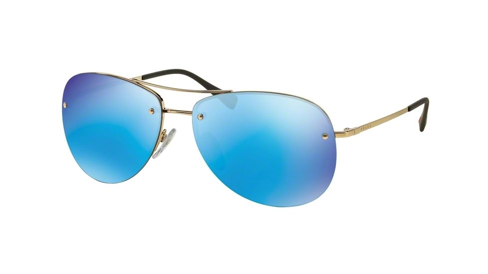 Prada PS50RS Sunglasses ZVN5M2-62 - Pale Gold Frame, Light Green Mirror Blue Lenses