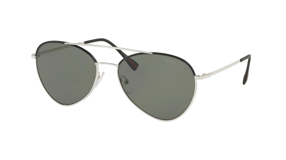 Prada PS50SS Single Vision Prescription Sunglasses, 60mm, Silver / Black, PS50SS-GAQ5X1-60-SV