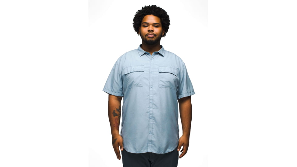 prAna Lost Sol Short Sleeve Shirt Slim Fit - Mens, Chambray Heather, XXL, 1972351-401-SL-XXL