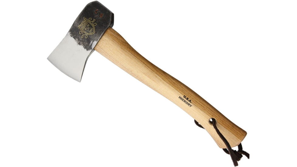 Prandi Camping Hatchet Partially Polished Blade w/13in Hickory Handle, 13in Overall, 5.38in Carbon Steel Axe Head w/3in Cutting Edge, 1.15Lb Head, Rubber Blade Protector, Classic Finish, 3.051.05.TH