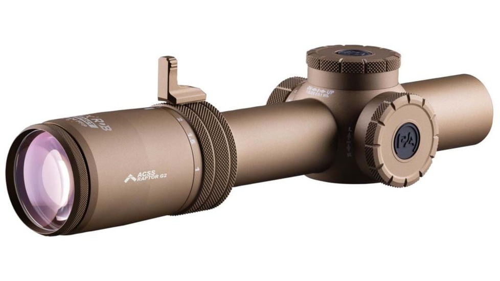 Primary Arms Compact PLxC 1-8x24mm RDB LPVO 30mm Tube Rifle Scope, First Focal Plane, ACSS Raptor 5.56/.308 Yard G2 Reticle, FDE, PA-PLXC-1-8X24F-RDB-RAPTOR-5.56Y-G2-FDE