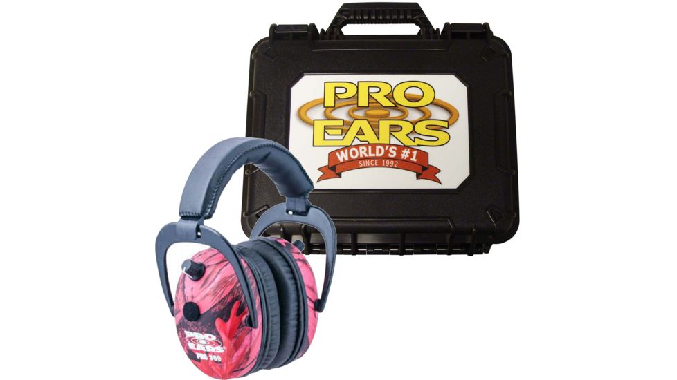 Pro-Ears Pro 300 Wind Abatement Hearing Protection NRR 26dB Headset, Pink Camo w/FREE Pro-Ears Hard Case