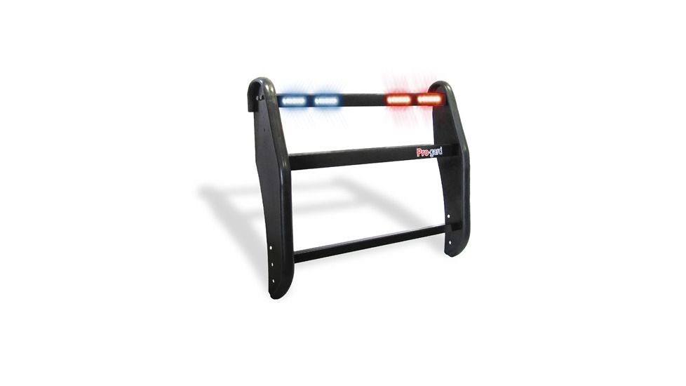 Pro-Gard Industries Black Powder Coated Steel, Standard Push Bumper W/ Integrated Eight Head, 1/2 Red 1/2 Tir3 Led Lightbar - PB47UINT13LEDRB