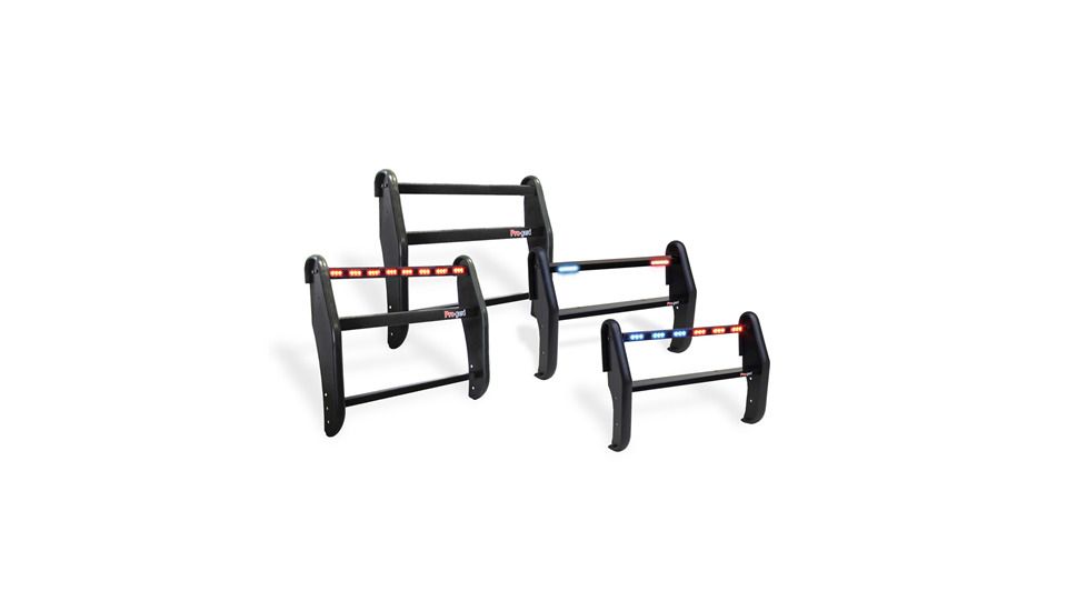 Pro-Gard Industries Black Powder Coated Steel, Standard Push Bumper W/ Intergrated, Two Head, 1/2 Red 1/2 Blue Led Ions - PB36INT13ION2RB