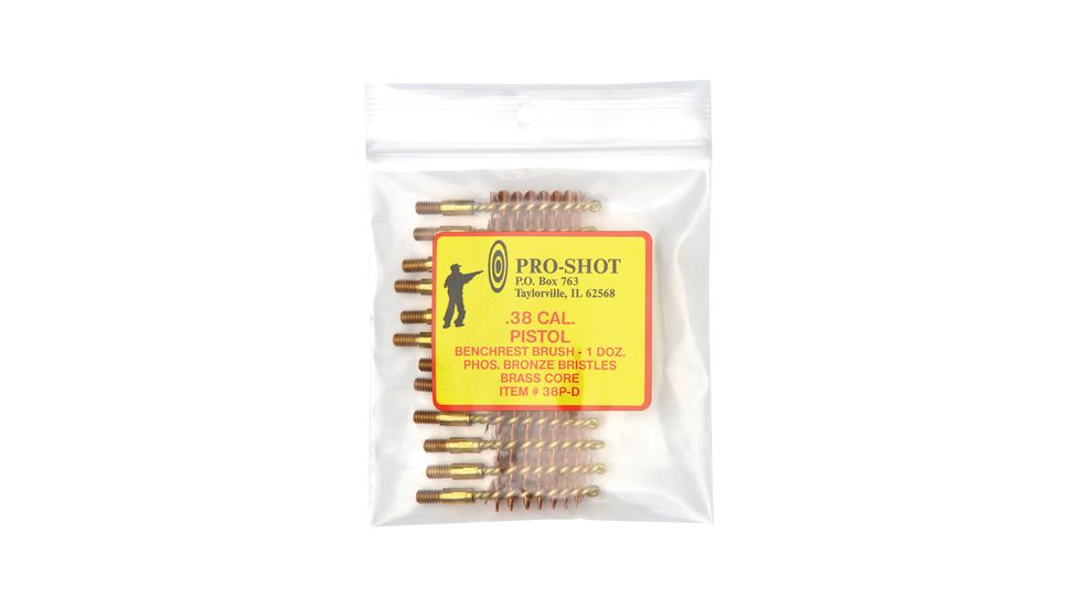 Pro-Shot Brass Core-Bronze Bristle Pistol Length Bore Brush .38/.357 Caliber