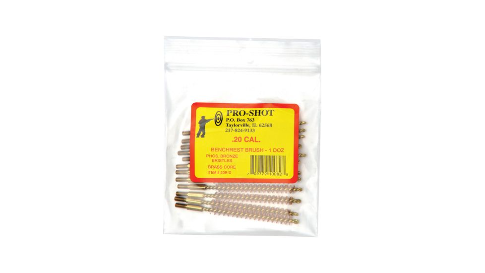 Pro-Shot Brass Core-Bronze Bristle Rifle Length Bore Brush .20 Caliber