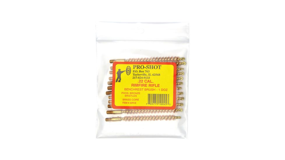 Pro-Shot Brass Core-Bronze Bristle Rifle Length Bore Brush .22 Caliber