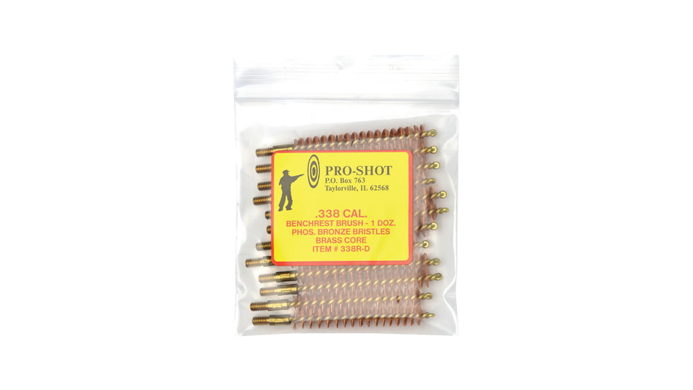 Pro-Shot Brass Core-Bronze Bristle Rifle Length Bore Brush .338 Caliber