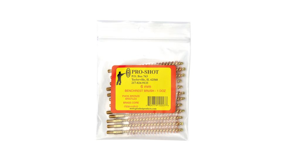 Pro-Shot Brass Core-Bronze Bristle Rifle Length Bore Brush 6mm/.243 Caliber