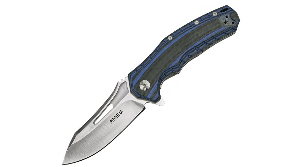 Proelia Linerlock Blue/Black Folding Knife,3.75in,D2 Tool Steel,Drop Point,Satin,Blue and Black,G10 Handle TX020BLS