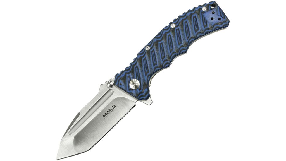 Proelia Linerlock Blue/Black Folding Knife,3.75in,D2 Tool Steel,Tanto,Satin,Blue and Black,G10 Handle TX010BLS