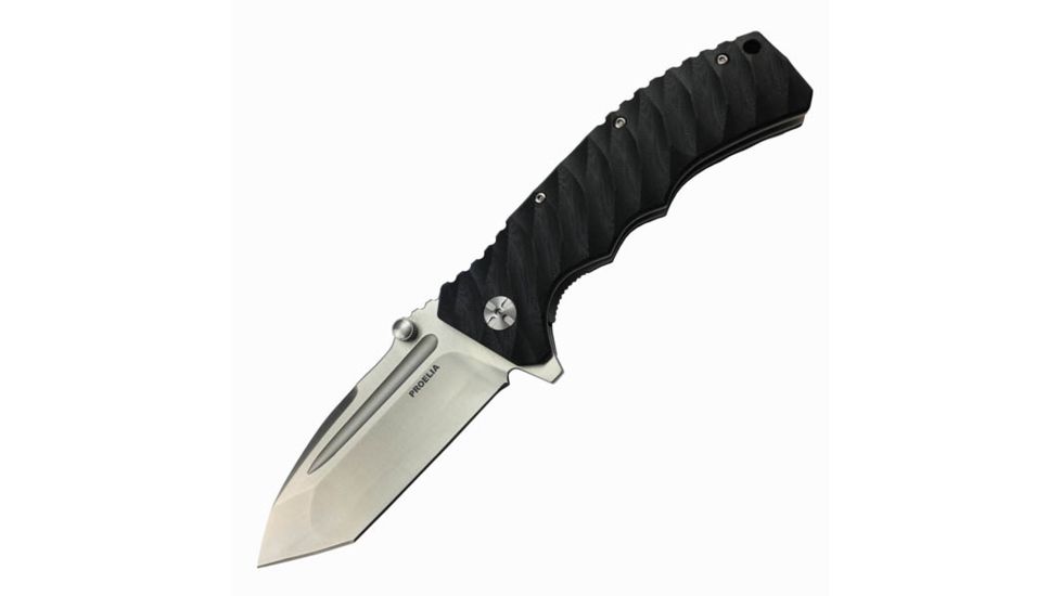 Proelia TX010 Folding Knife,4in,Black G-10 Handle,Tanto,Satin Plain TX010