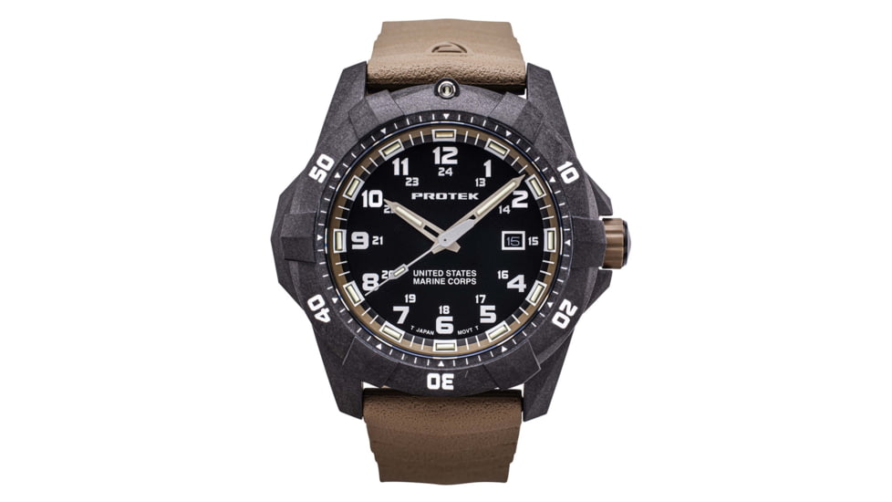 ProTek Carbon USMC Dive Watch, Carbon Case/Black&amp;Desert Sand Dial/D Sand Strap, One Size, PT1016D