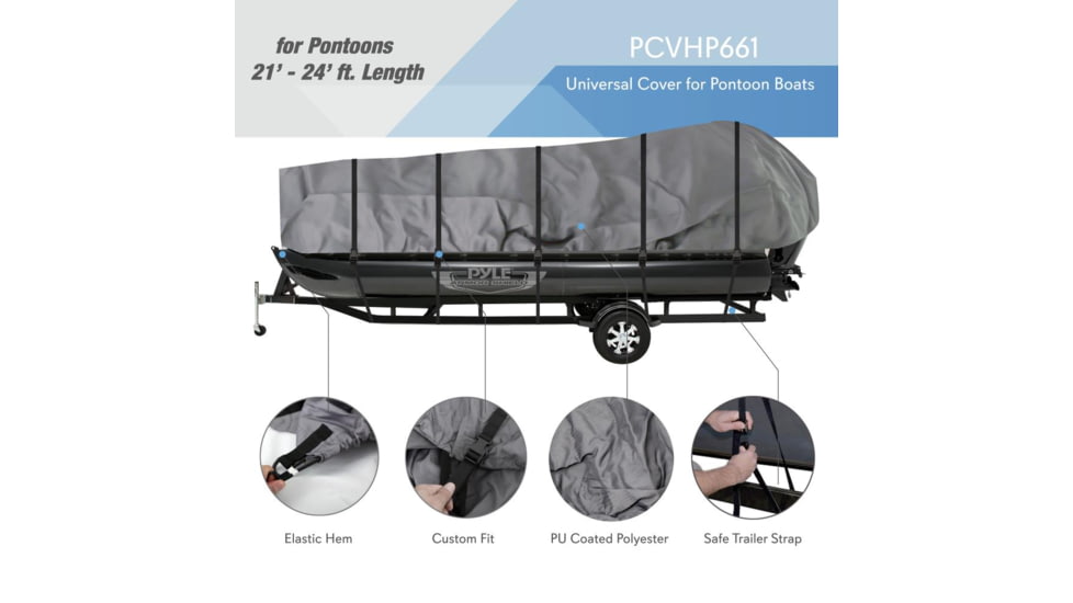 Pyle Armor Shield Trailer Pontoon Boat Cover, Gray, PCVHP661