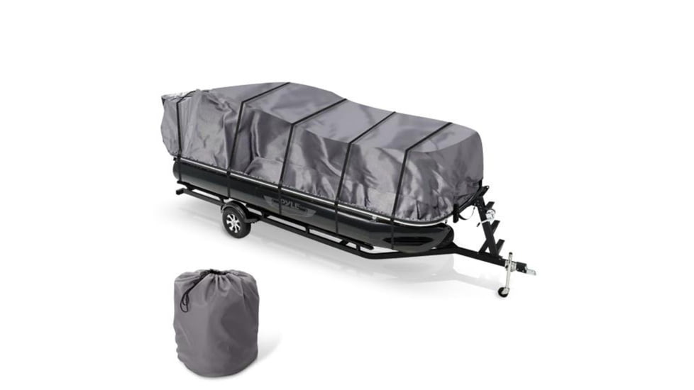 Pyle Armor Shield Trailer Pontoon Boat Cover, Gray, PCVHP661