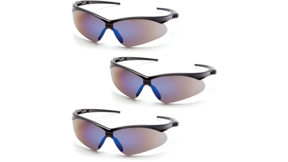 Pyramex Black Frame/Blue Mirror Lens with Black Cord, Pack of 3