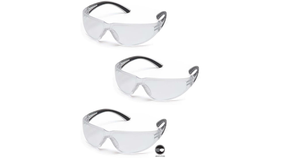 Pyramex Cortez Safety Eyewear - Black Temples Frame and Clear Lens, Pack of 3
