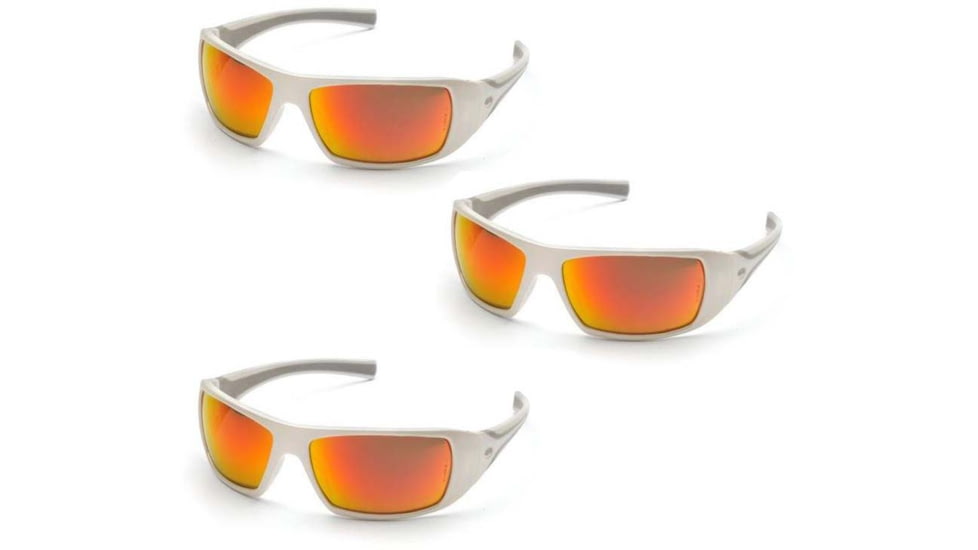 Pyramex Goliath Safety Glasses,White Frame, Sky Red Mirror Lens, Pack of 3