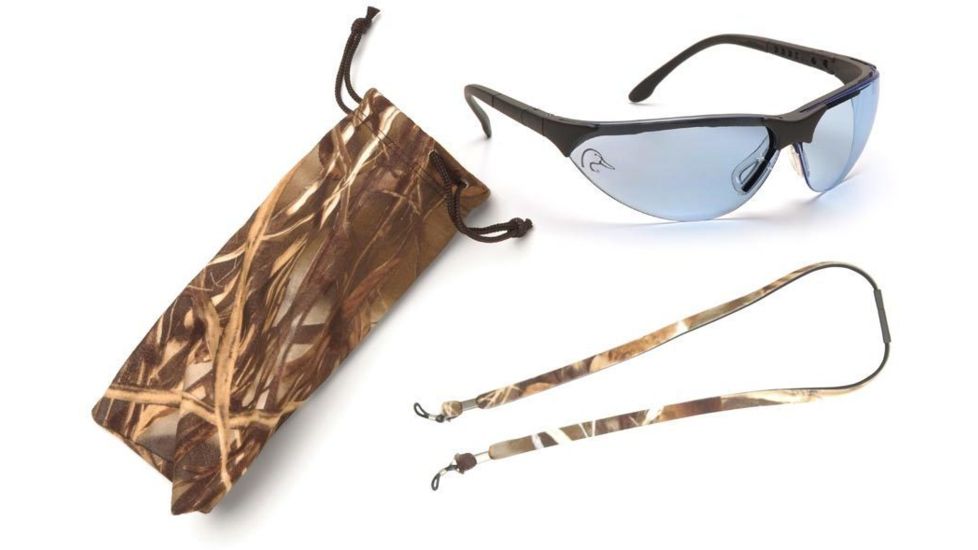 Pyramex Rendezvous Ducks Unlimited Shooting Glasses - Infinity Blue Lens, Black Frame w/ Neoprene Case, Microfiber Cleaning Bag and Camo Breakaway Cords DUSB2860ST3