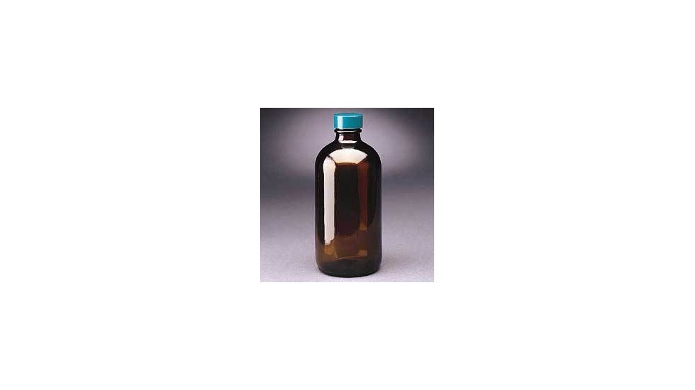 Qorpak Boston Round Bottles, Amber, Narrow Mouth, Qorpak 7718 With Pulp/Vinyl-Lined Black Phenolic Cap