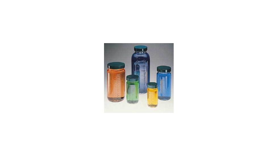 Qorpak Bottle Beakers, Medium Rounds, Wide Mouth, Qorpak 7785 With Pulp/Vinyl-Lined Black Phenolic Cap