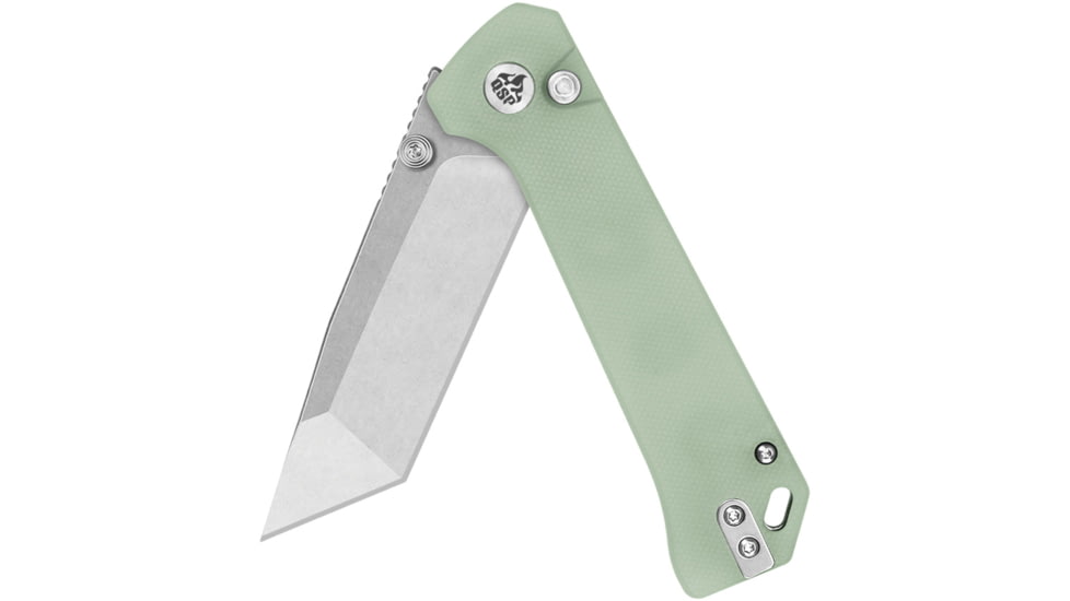 QSP Knife Grebe T Folding Knife, 4.25in Closed, 3in Stonewash 14C28N Sandvik SS Tanto Blade, Jade G10 Handle, QS148D1