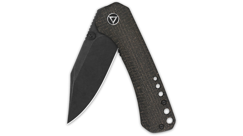 QSP Knife Kestrel Folding Knife, 4in Closed, 2.88in Black Stonewash 14C28N Sandvik SS Clip Point Blade, Dark Brown Micarta Handle, QS145-A2