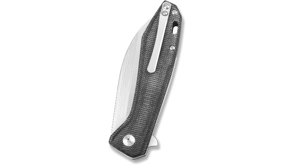 QSP Knife Pelican Linerlock Folding Knife, 3.63in CPM S35VN stainless blade, Black linen micarta handle, QS118-D2