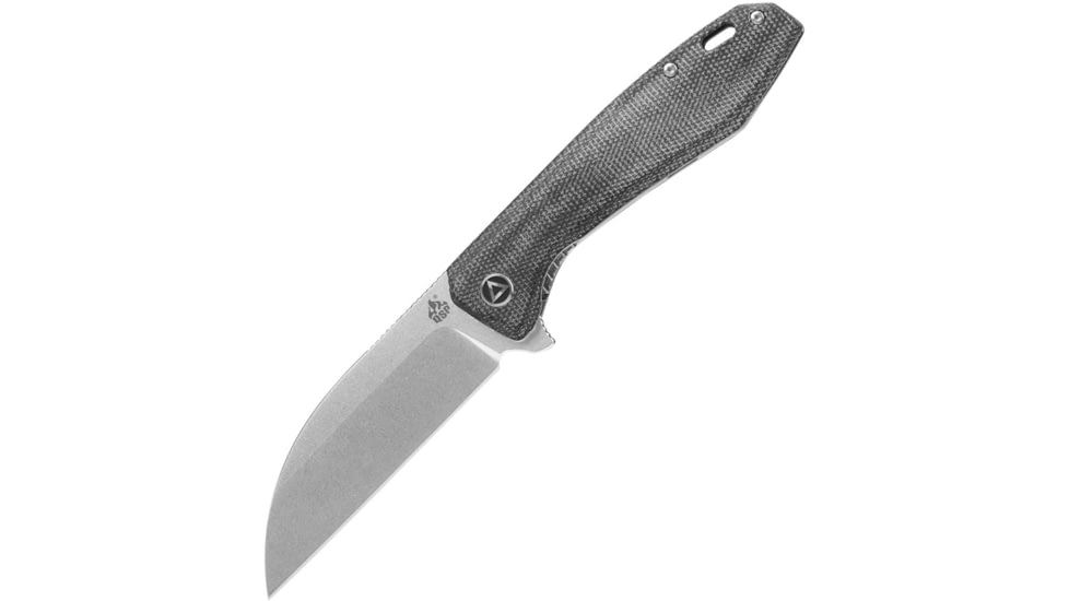 QSP Knife Pelican Linerlock Folding Knife, 3.63in stonewash finish CPM S35VN stainless blade, Black, Black linen micarta handle, QS118-D1